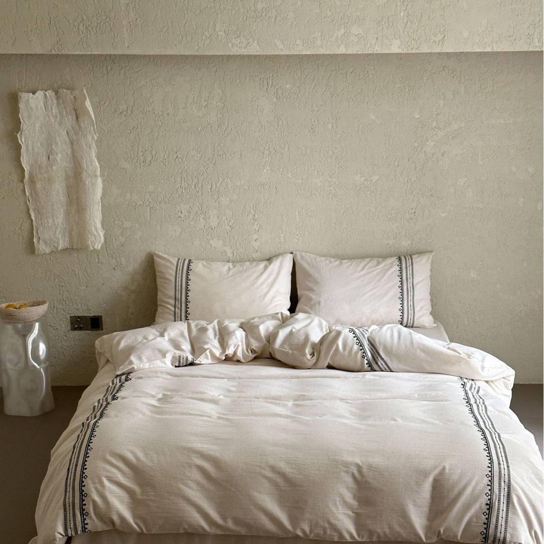 Ruffled Embroidered Cotton Duvet Cover Set with Pillow Shams