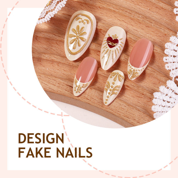 Acrylic Nail Set with Elegant Gold Decorations Stornfield