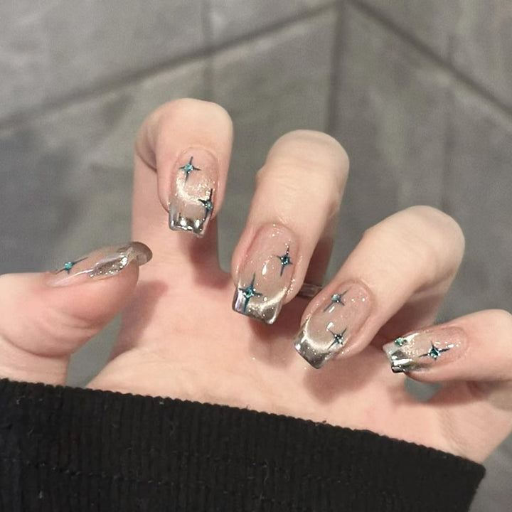 Decorative Press-On Nail Set with Glittering Star Accents Stornfield