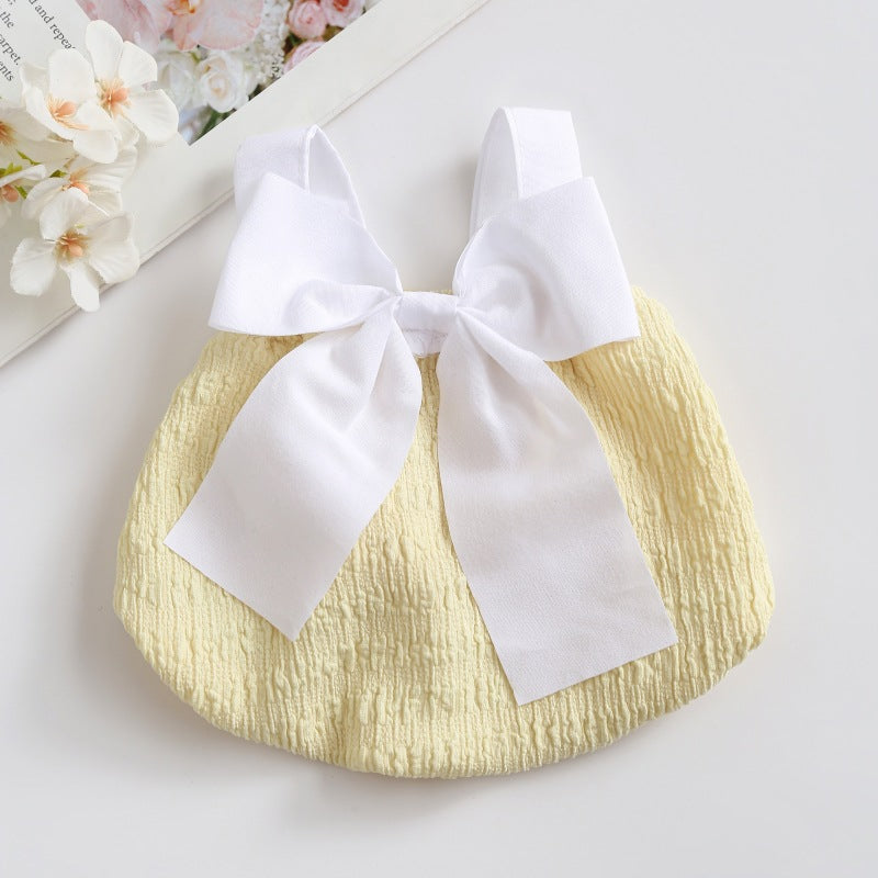 Infant Smocked Halter Romper with Oversized Ribbon  Back