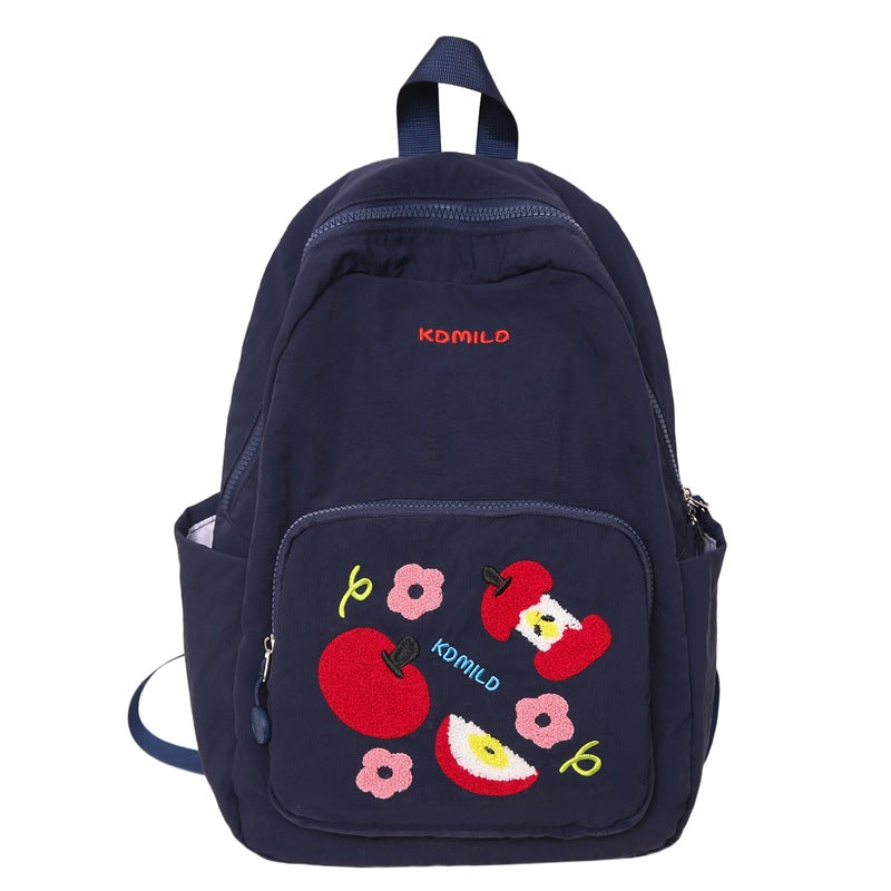 Casual Embroidered Apple Print School Backpack Stornfield