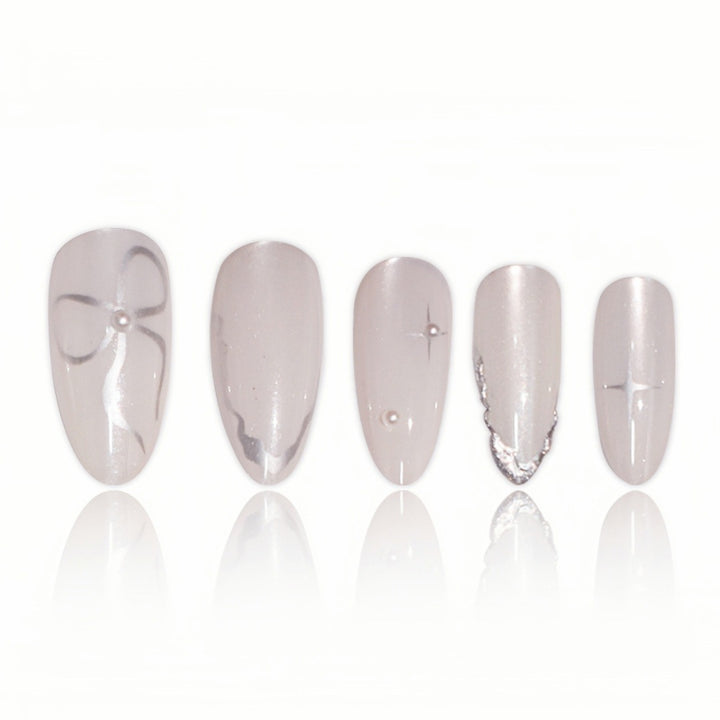 Elegant Stiletto Nail Art Extensions with Silver Accents Stornfield