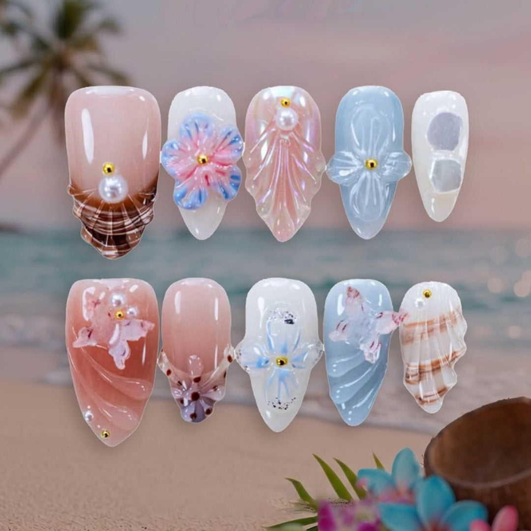 Elegant 3D Floral Press-On Nail Set