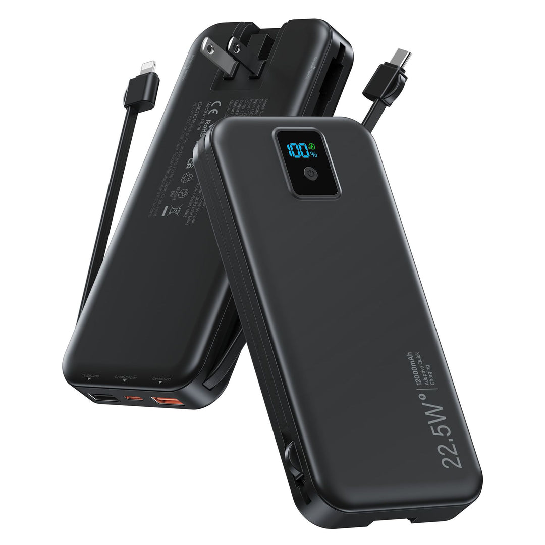 Power bank with digital LCD display and integrated charger Stornfield