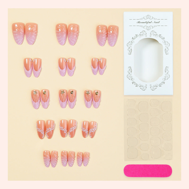 Artistic Press-On Nail Set with Coastal Design Stornfield