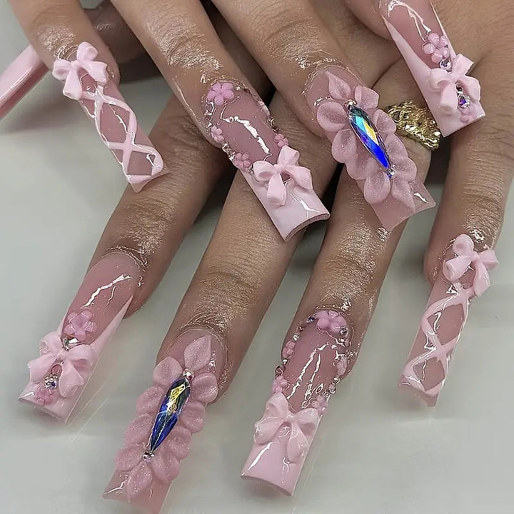 Decorative Bow-Embellished Press-On Nails Stornfield