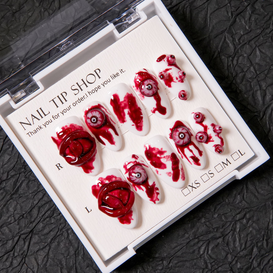 Artistic Horror-Themed Press-On Nail Art
