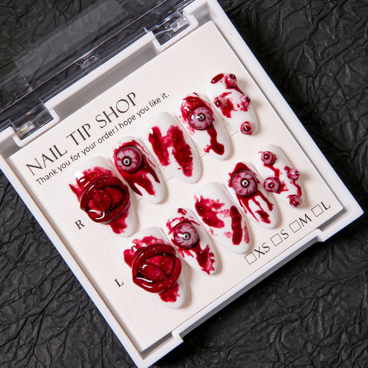 Artistic Horror-Themed Press-On Nail Art