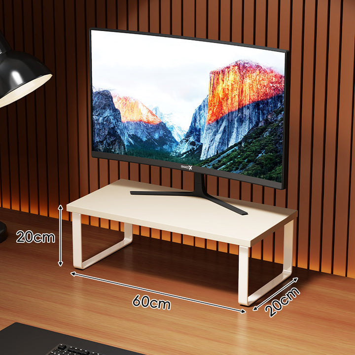 Compact Wooden-Top Monitor Riser Stand with Metal Frame and Under-Shelf Storage