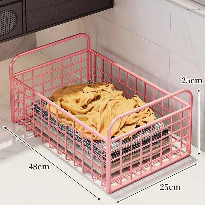 Metal Grid Storage Basket with Carry Handles for Shelving and Cabinet Organization