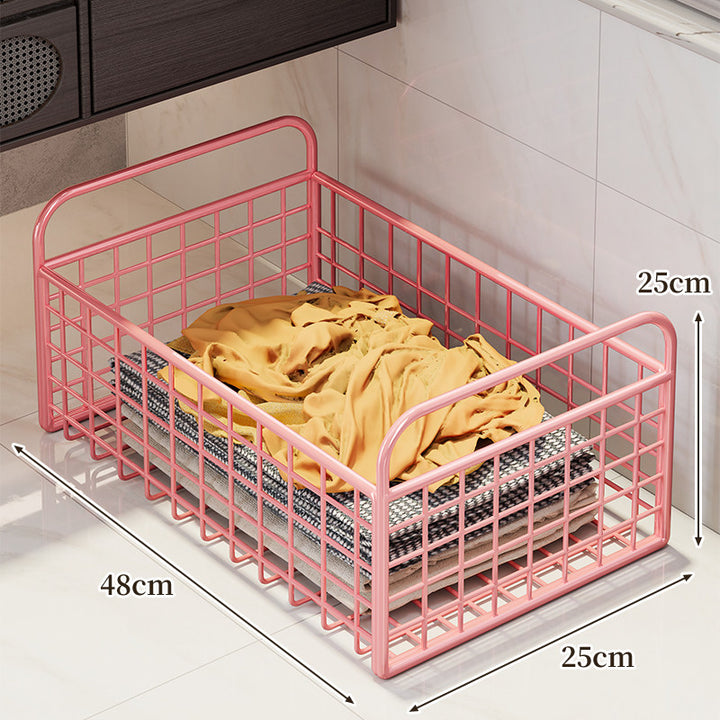 Metal Grid Storage Basket with Carry Handles for Shelving and Cabinet Organization