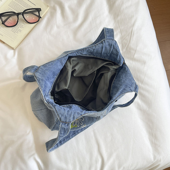 Artistic Embroidered Denim Handbag