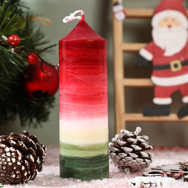 Layered Ombre Holiday Decorative Pillar Candle with Tapered Top and Cotton Wick