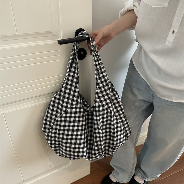 Casual Gingham Fabric Shoulder Bag