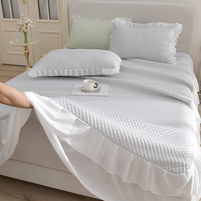 Ladies elegant bedspread set with decorative ruffled hem Stornfield