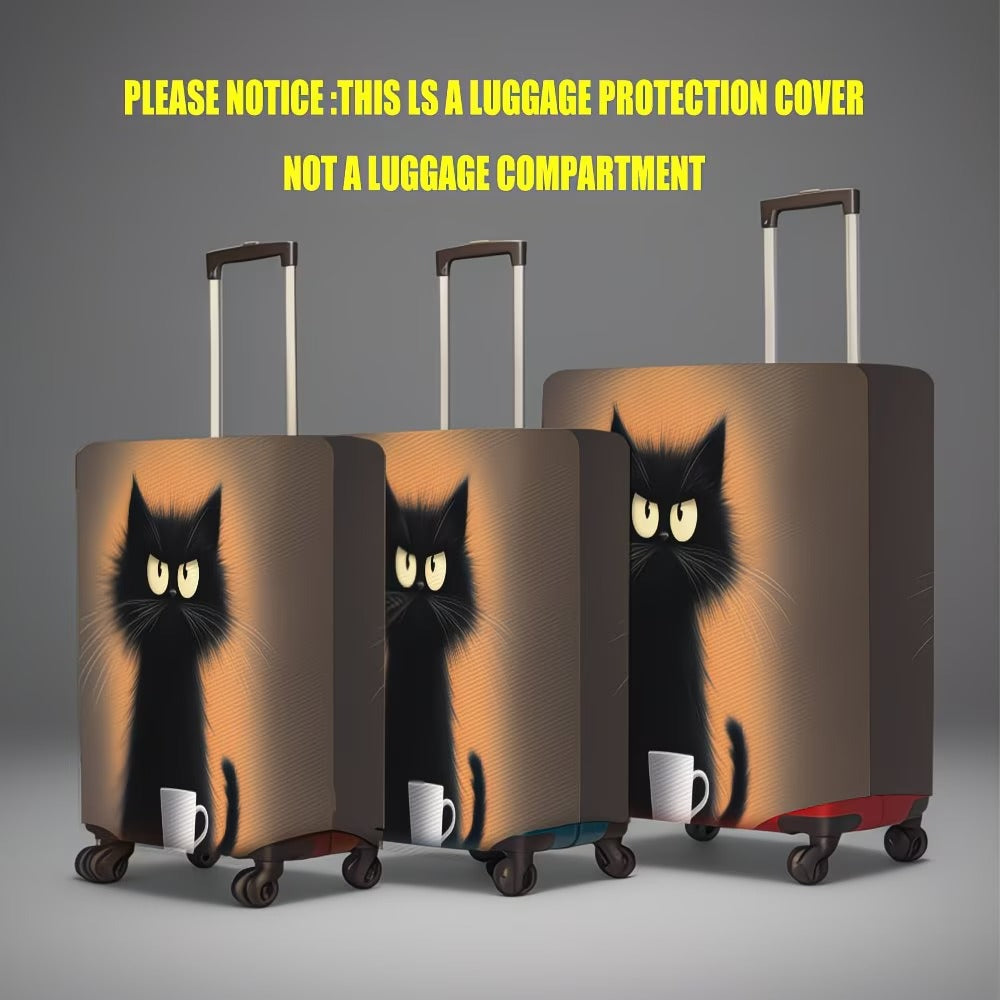 Unisex non-elastic suitcase cover with cartoon cat motif and cup design, durable travel suitcase protection Stornfield