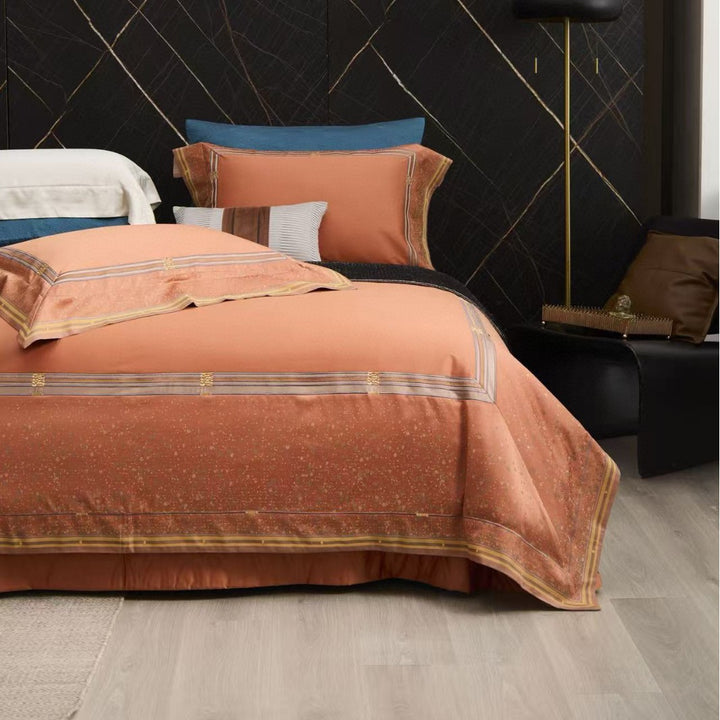 Premium Sateen Bedding Ensemble with Jacquard Stripe Border