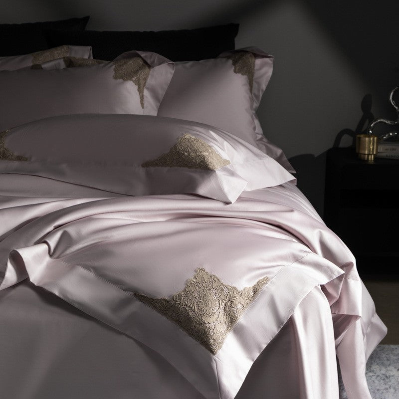 Luxury Sateen Duvet Cover Set with Embroidered Corner Motifs