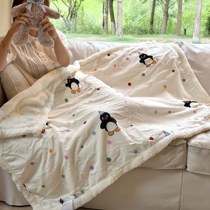 Plush Sherpa-Lined Teddy Print Reversible Throw Blanket