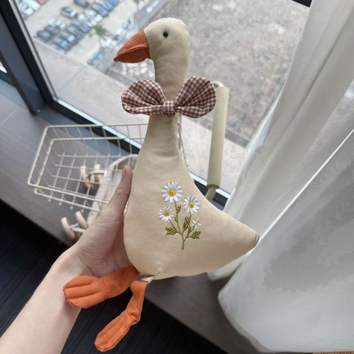 Handmade Linen Bunny Doll with Checked Cotton Dress