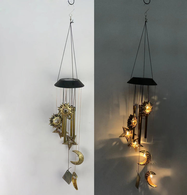 Decorative Hanging Star Wind Chime With Brass Stars And Tubular Aluminum Chimes Stornfield