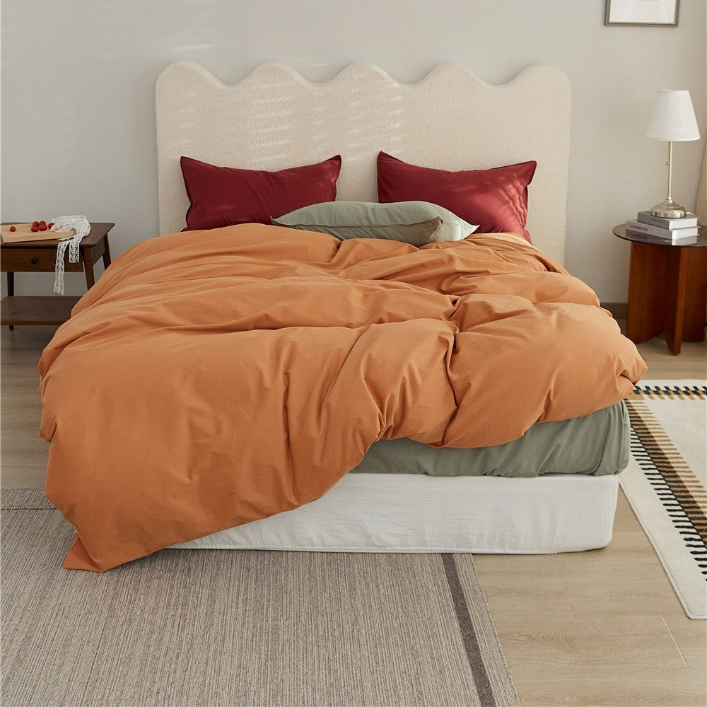 Reversible Two-Tone Cotton Sateen Duvet Cover Set with Deep-Pocket Fitted Sheet and Pillowcases