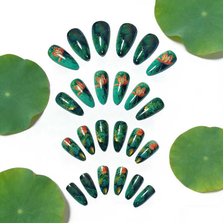 Artificial artificial nails with elegant water lily design Stornfield