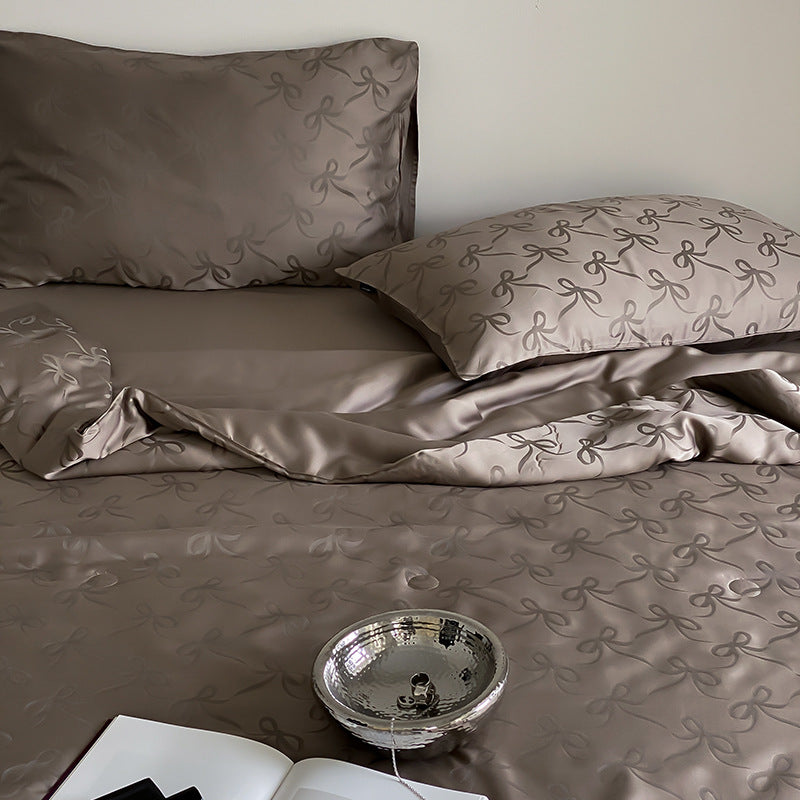 Premium Satin bedding set with fine jacquard relief and silky matte finish