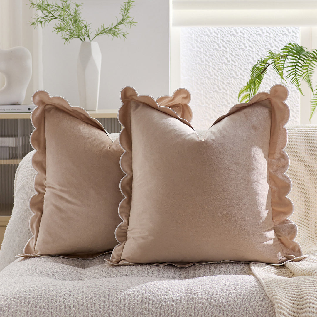 Plush Scalloped Velvet Throw Pillow Cover