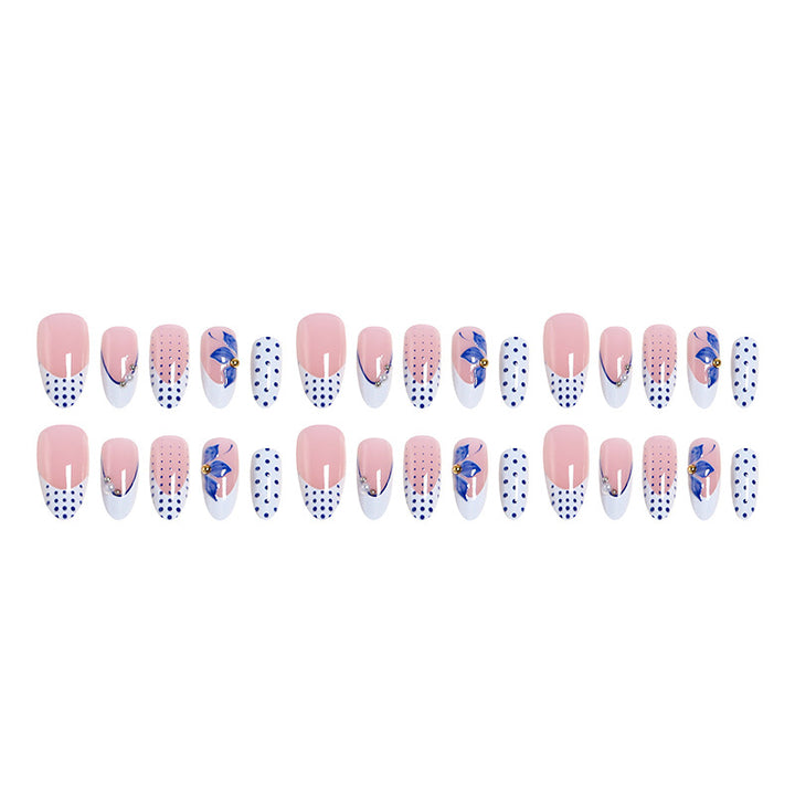 Artificial Nail Set with Decorative Polka Dots and Floral Accents Stornfield
