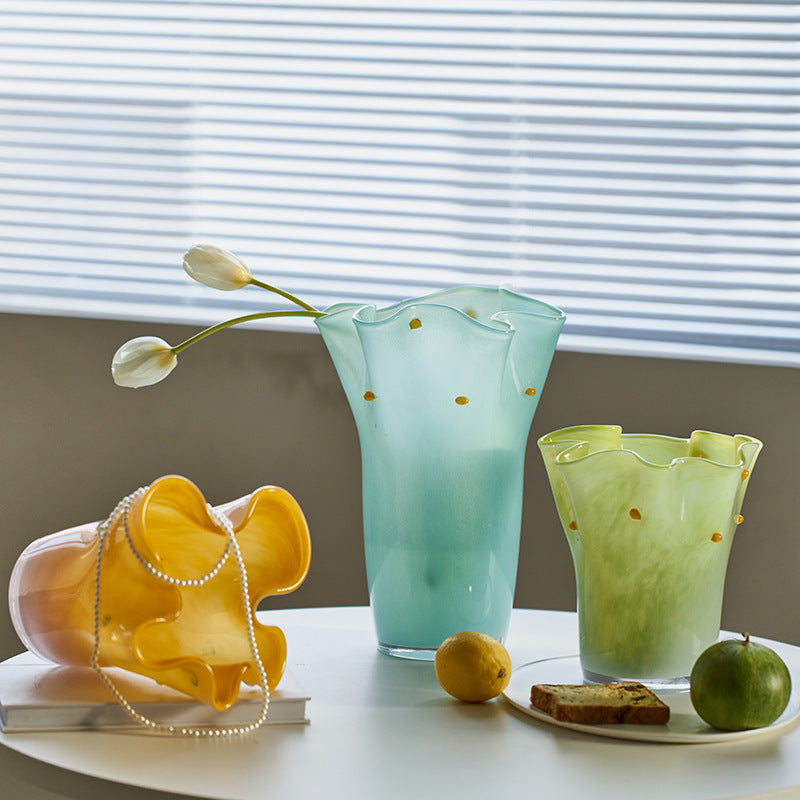 Handblown Tall Ruffled Rim Glass Vase Stornfield