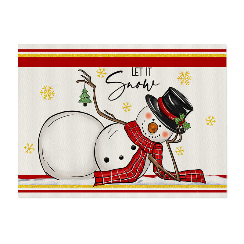 Decorative Rectangular Cotton-Linen Holiday Tablecloth with Repeating Hand-Painted Christmas Tree Motif