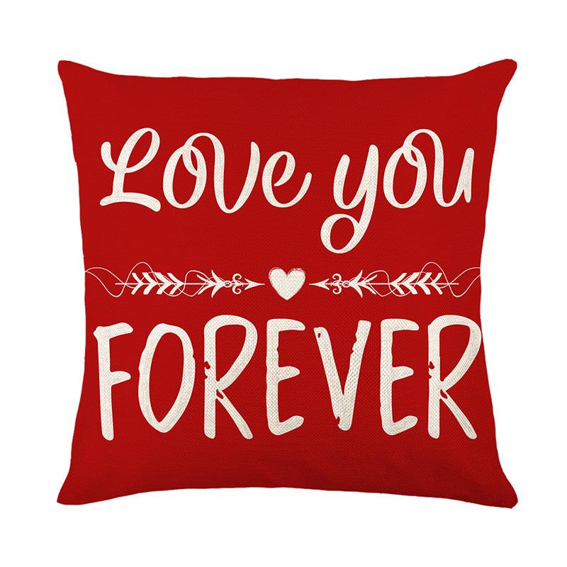 Valentine's Day Decorative Linen-Texture Square Throw Pillow Cover with Script Print