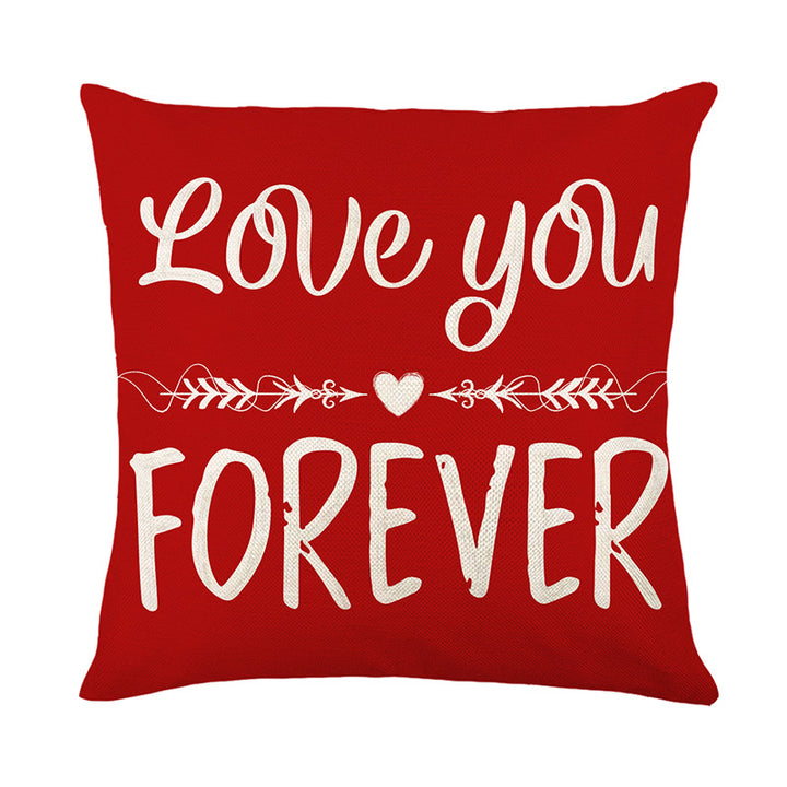 Valentine's Day Decorative Linen-Texture Square Throw Pillow Cover with Script Print