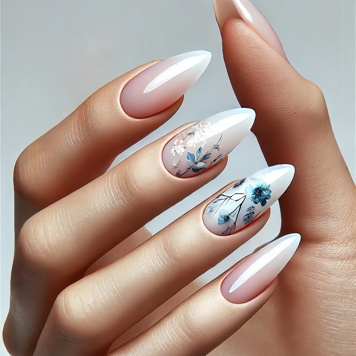 Artificial nails with flower design and shine Stornfield