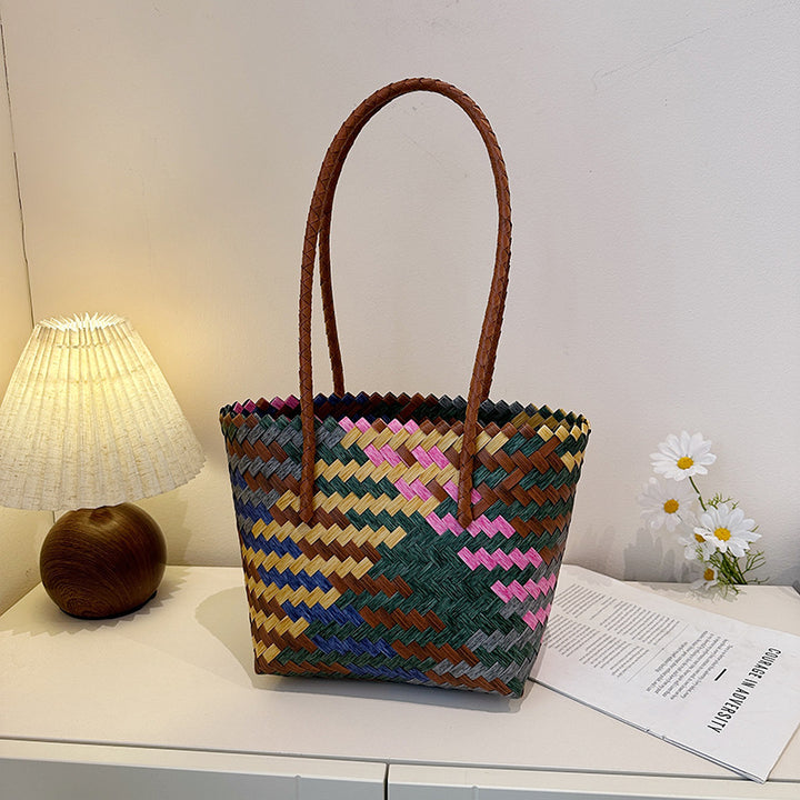 Handwoven Multi-Colored Straw Tote