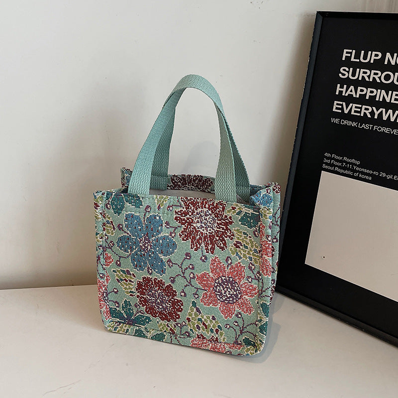 Floral Embroidered Tapestry Tote Bag