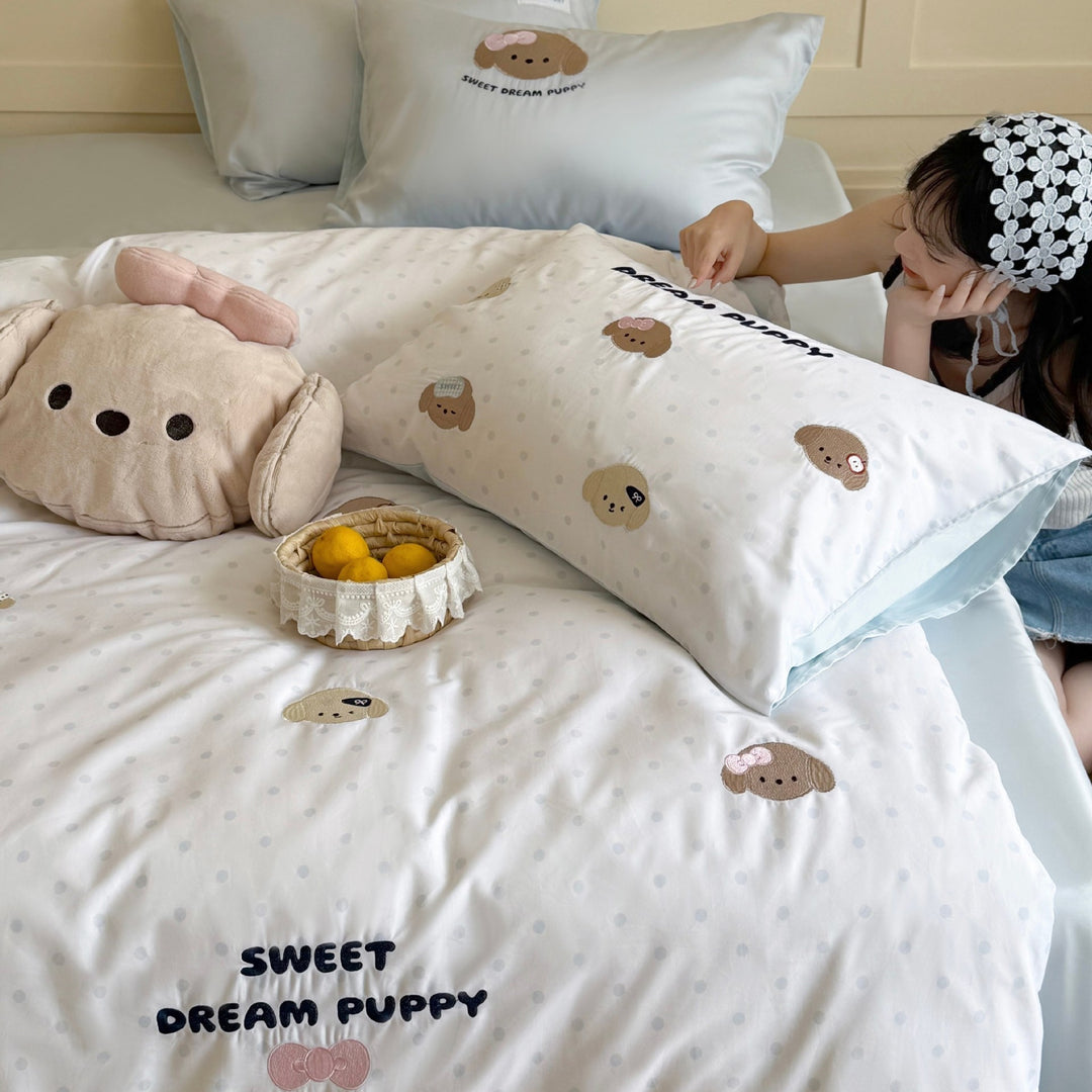 Children's and youth bedding set with reversible function, soft microfiber and cute dog design