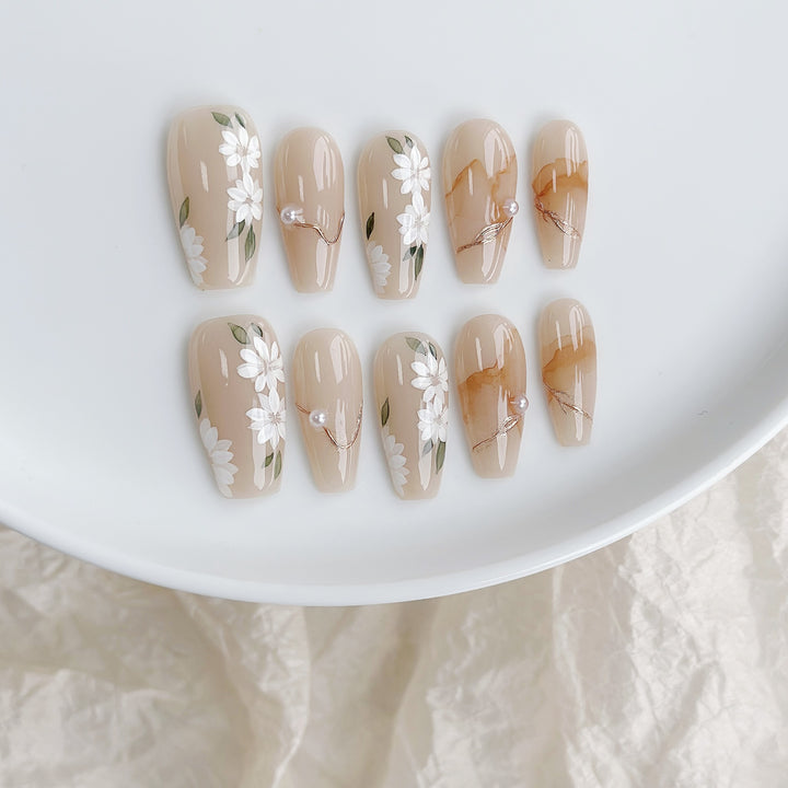 Premium Floral-Embellished Press-On Nail Set