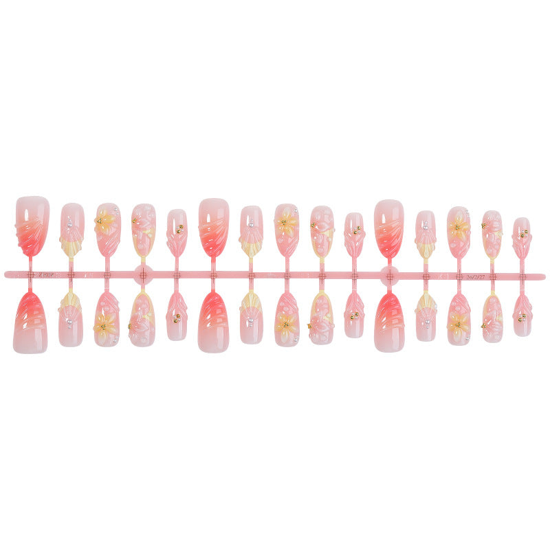 Artistic Floral Design Press-On Nails Set with Unique Embellishments Stornfield
