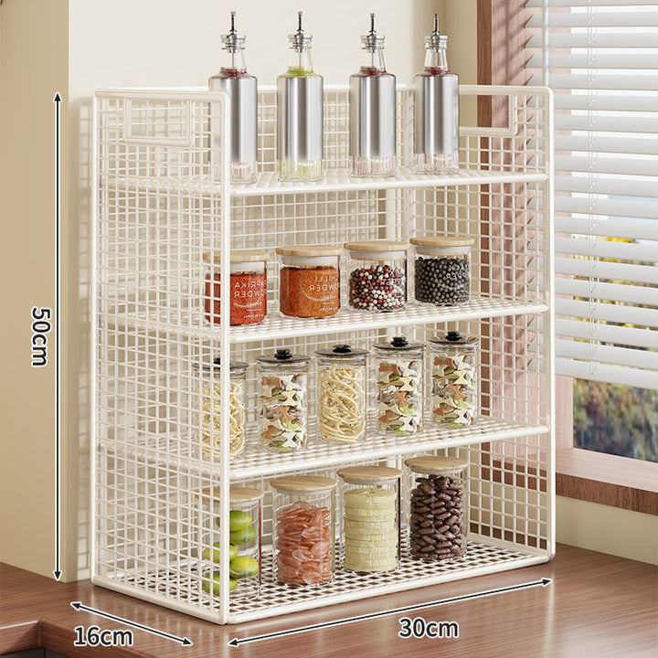 Compact Two-Tier Metal Grid Countertop Spice and Pantry Jar Organizer