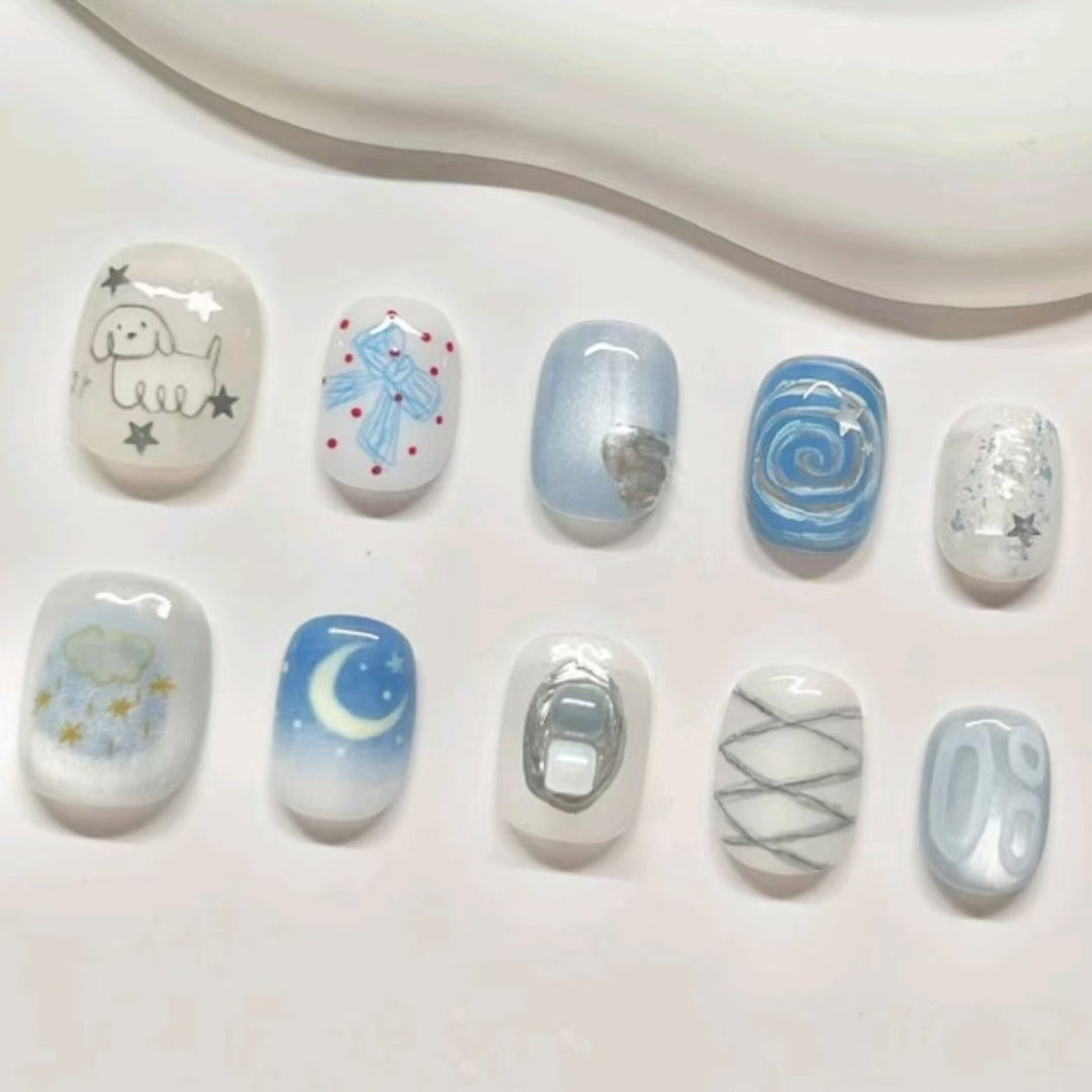 Whimsical Character Press-On Nail Art Set Stornfield