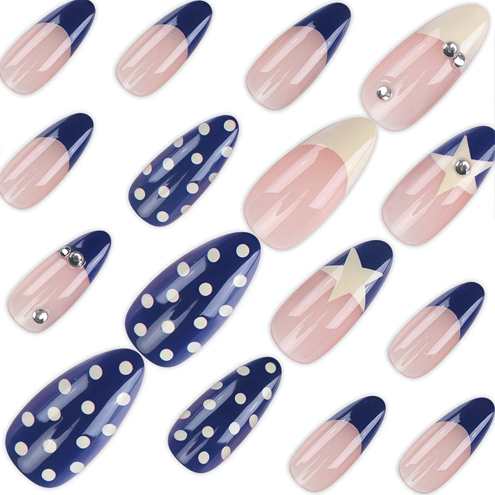 Artistic Nail Design with Star and Polka Dot Accents Stornfield