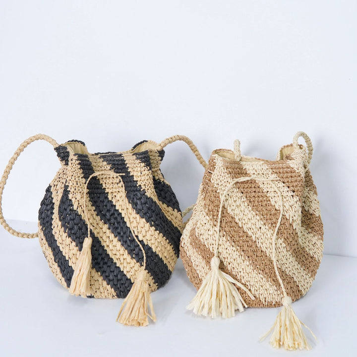 Braided Tote Bag with Tassels and Striped Design Stornfield