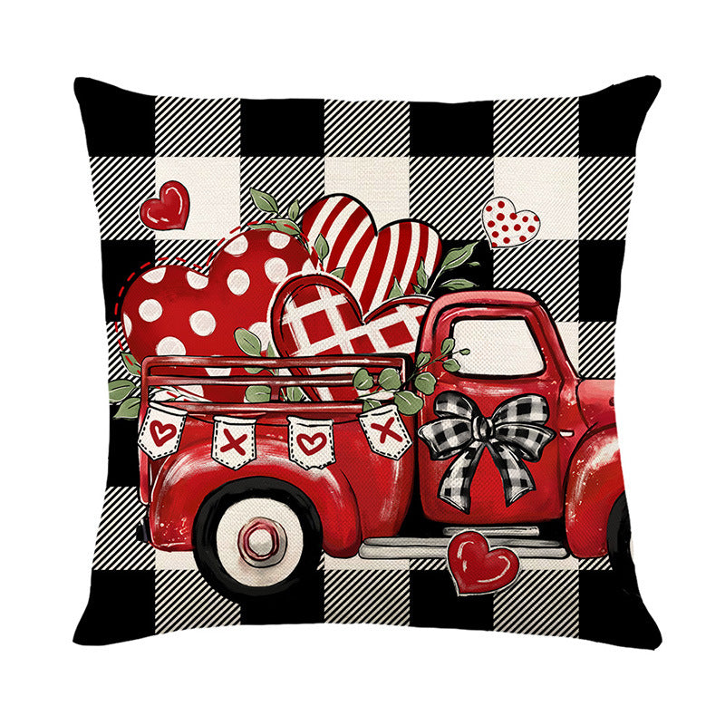 Square Cotton-Linen Decorative Pillow Cover with 'Hugs & Kisses' Handlettered Script and Laurel Accent