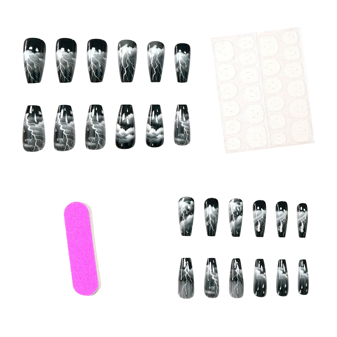 Artistic Lightning-Themed Nail Art Extensions Stornfield