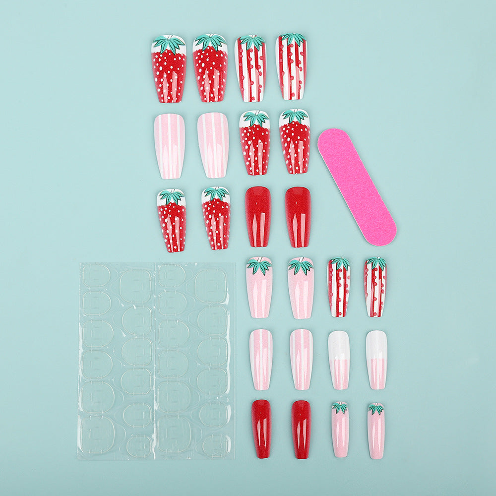 Artificial nails in romantic strawberry design Stornfield
