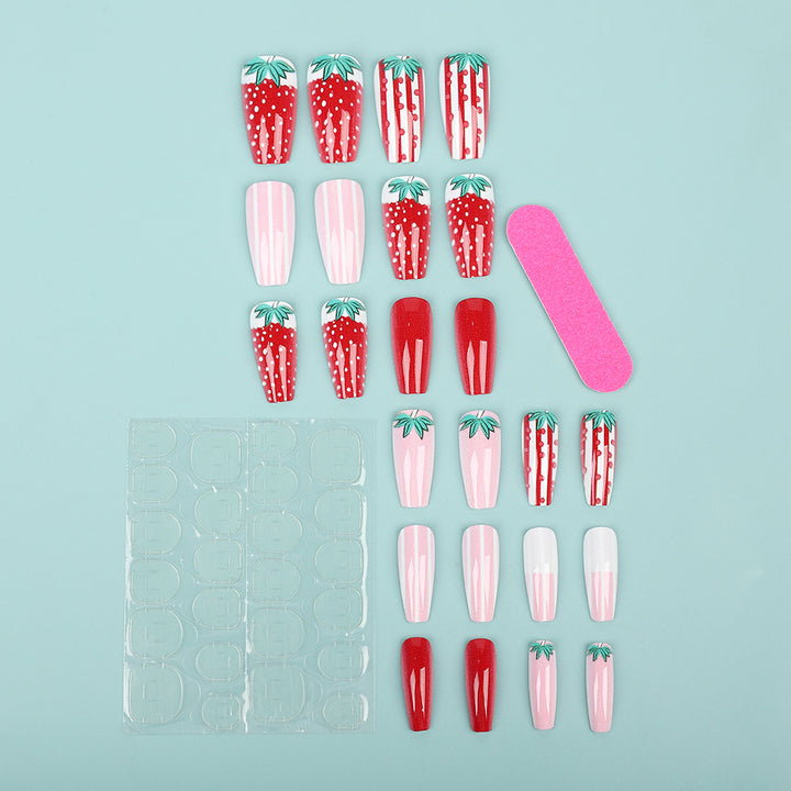 Artificial nails in romantic strawberry design Stornfield