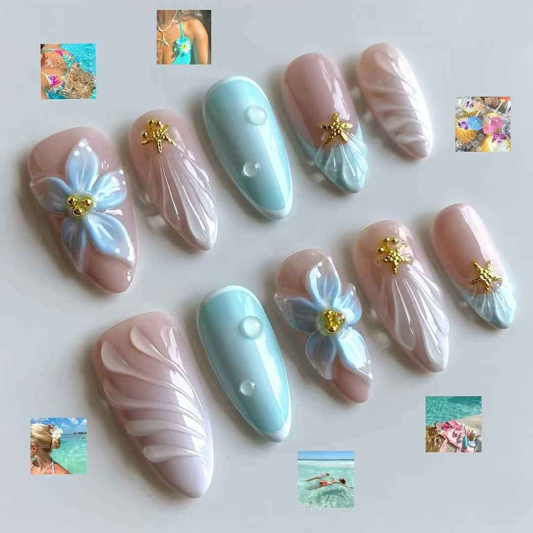 Artistic Press-On Nail Art Set with Floral Designs