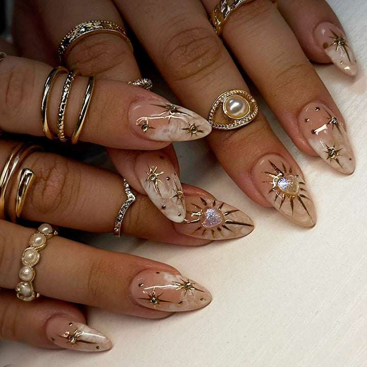 Acrylic nail set with sparkling star and glitter designs Stornfield